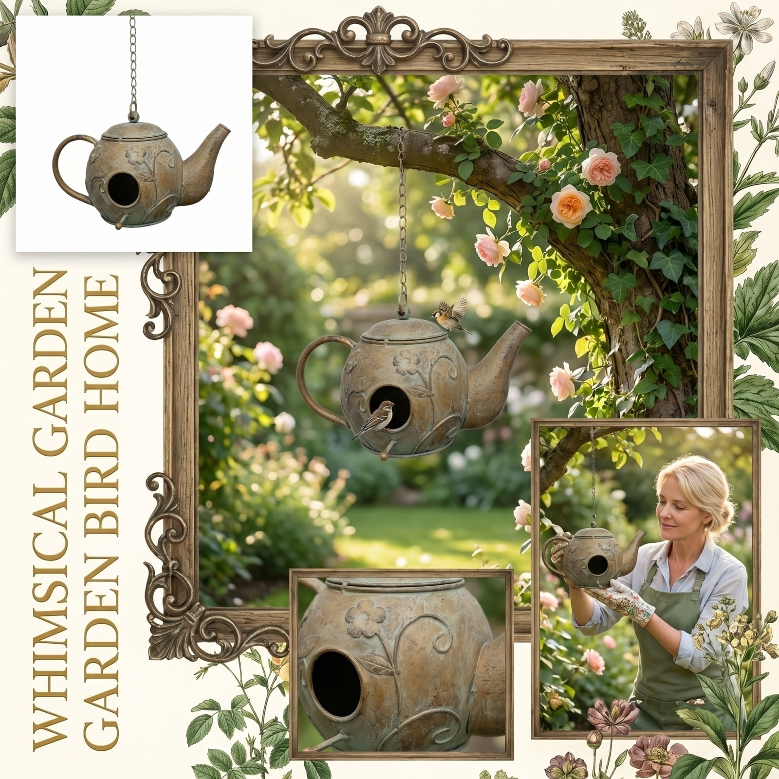 Metal Teapot Hanging Garden Decoration, Creative Iron Art Yard Ornament, Outdoor Decorative Kettle Sculpture, Stylish Wall Accent, A