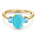 thumbnail image 3 of Gem Stone King 18K Yellow Gold Plated Silver Green Turquoise and Swiss Blue Topaz Engagement Ring for Women | 2.21 Cttw | Oval 9X7MM | Gemstone Birthstone | Size 8, 3 of 6