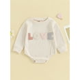 thumbnail image 2 of Bagilaanoe Baby Girl Oversized Romper Sweatshirt Newborn Long Sleeve Bodysuits Letter Embroidery Pullover 3M 6M 12M 18M 24M Infant Waffle Tee Tops, 2 of 9