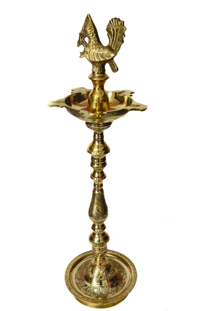 Mahabharat Diya || Kuthu Vilakku || Brass Oil Lamp Traditionally Designed Nakasi with Annapakshi/Peacock- Size: Height- 24 inches