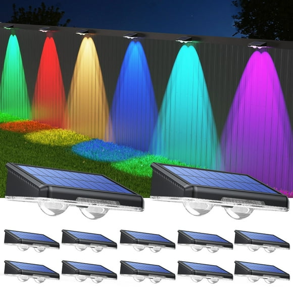 Luces solares para cercas TECKNET, paquete de 12, RGB y blanco cálido, IP66
