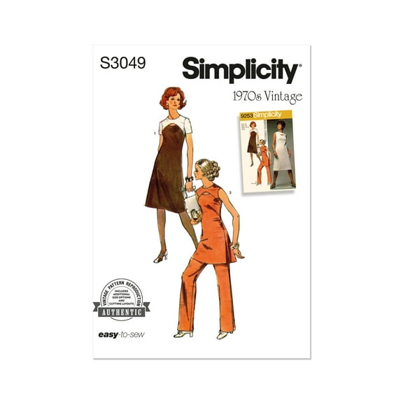 Simplicity Sewing Pattern 3049 - 1970s Misses' Dress, Tunic and Pants, Size: Y5 (18-20-22-24-26)