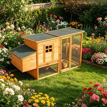 AUU Extra-Large Wooden Chicken Coop with Easy Assembly, Stable Outdoor Unit, Indoor Cleaning Tray and Waterproof Roof