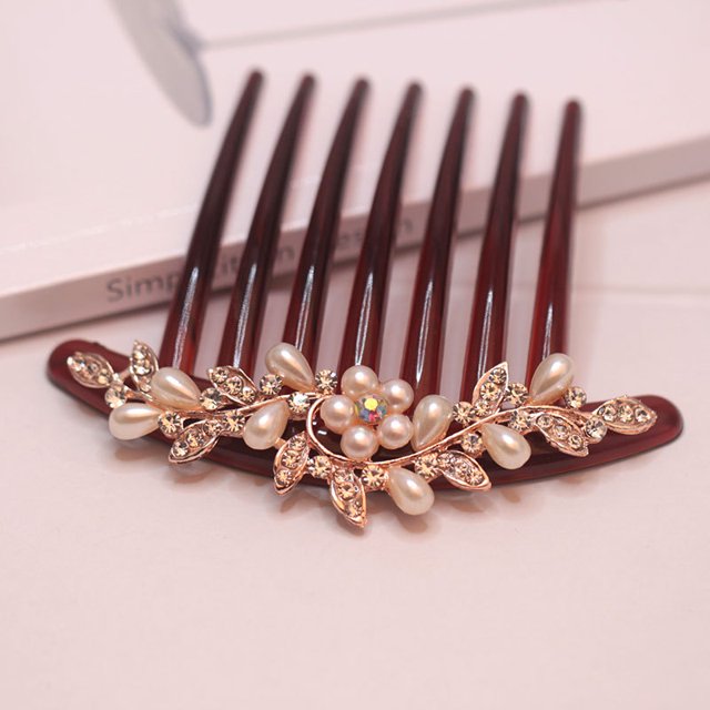 Peine para el cabello con forma de perla y siete dientes, peine para el cabello con disco de diamantes de imitación, horquilla acrílica para el cabello para mujer, accesorios para el cabello