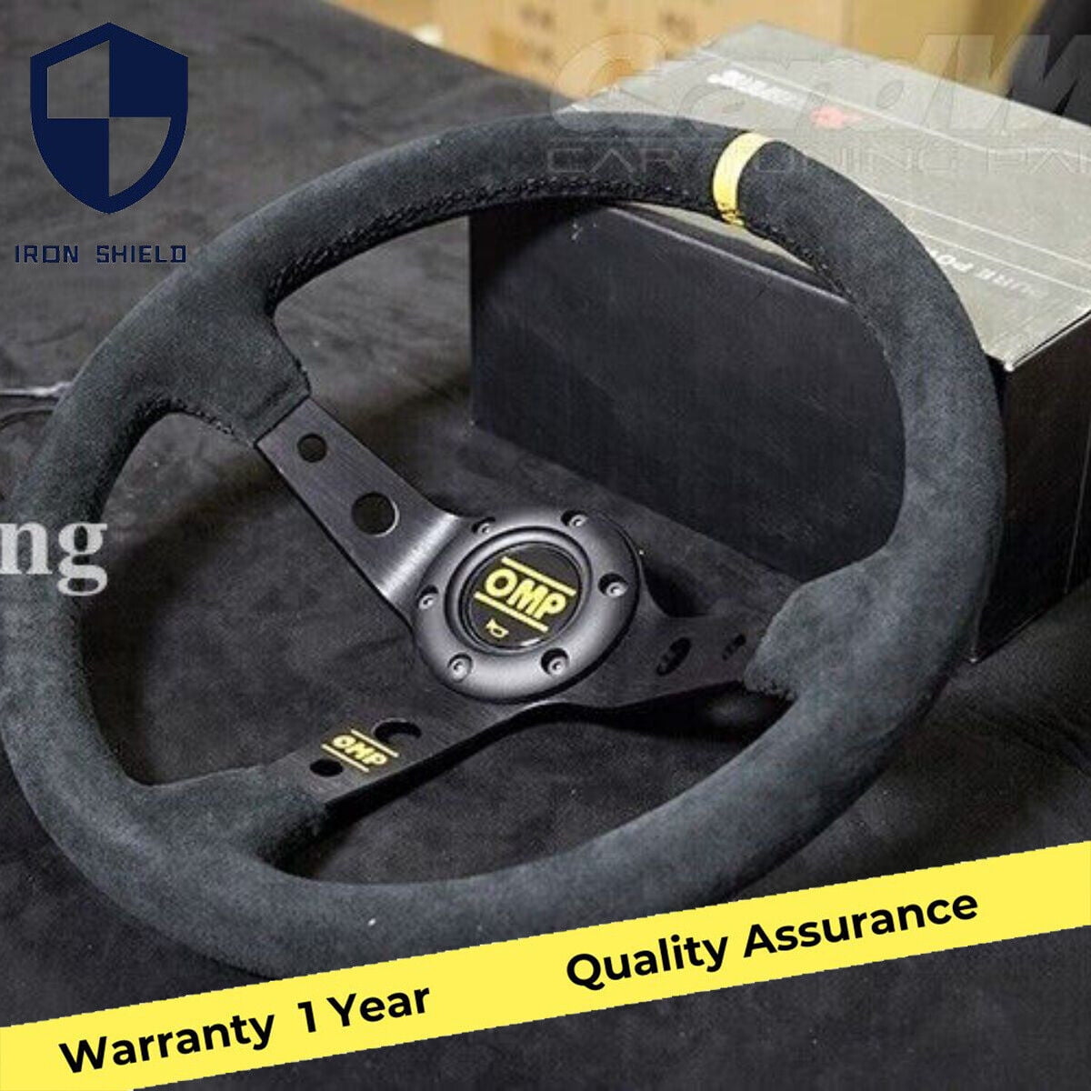 OMP 350mm 14' Suede Leather Black Deep Tapered Racing Sports