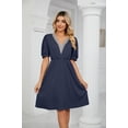 thumbnail image 4 of XCHQRTI Lace Stitching V Neck Dresses Womens 2024 Trendy Tunic Casual Dress with Pocket, 4 of 8