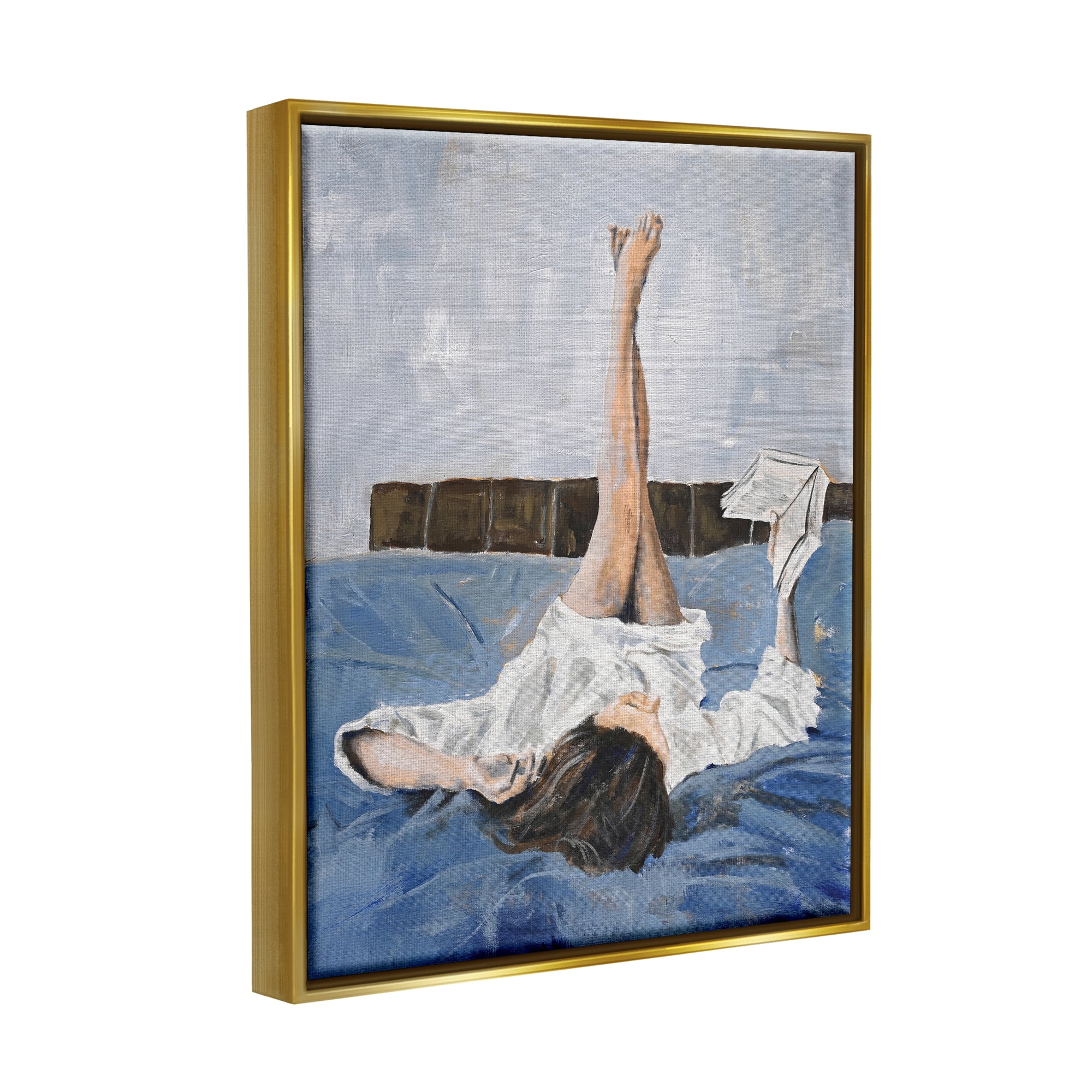 Stupell Industries Woman Reading Book Literature & Flim Painting Gold Floater Framed Canvas Art Print Wall Art, 17 x 21