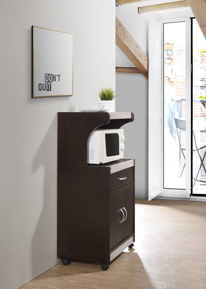 Hodedah Microwave Kitchen Cart, Chocolate - Grey