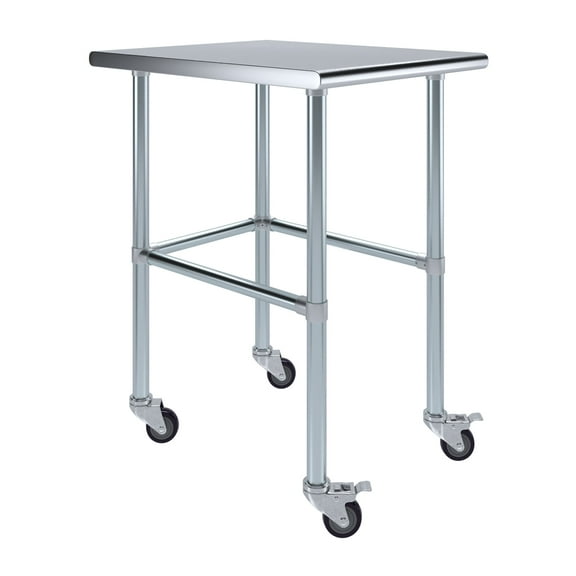 AmGood 24" Long x 30" Deep Stainless Steel Work Table With Open Base and Wheels | Mobile Metal Table