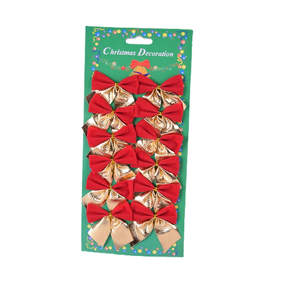 Godderr Christmas Bows Festival Bowknot Christmas Tree Decorations, 24PCS/(2PACK) Gold, Silver + Red Bow Tie Hanging Decor