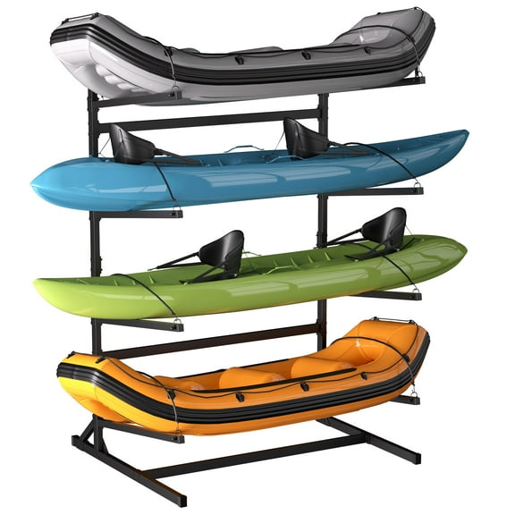 Heavy-Duty Freestanding Kayak Storage Rack - Holds 4 Kayaks/Canoes Vertical Stand for Garage,  Outdoor & Indoor (400lb Load Rating, Black)