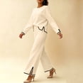 thumbnail image 2 of Two Piece Sets for Women Fall Outfits Lounge Set Casual Long Sleeve Round Neck Top Loose High Waist Wide Leg Pants 2 Piece Tracksuit, 2 of 5