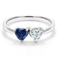 thumbnail image 3 of Gem Stone King 925 Sterling Silver Fashion Right-Hand Ring Heart Shape Blue Created Sapphire and Moissanite (0.92 Cttw, Size 7), 3 of 6