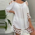 thumbnail image 1 of Cache-maillots pour Femmes Printemps et Été Couleur Unie Manches Courtes Épaules Liées Hauts Confortables Cache-Maillots pour Femmes en Liquidation, 1 of 7
