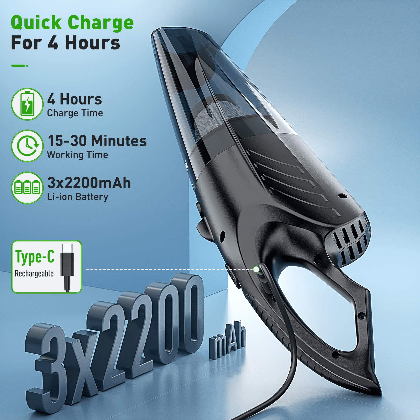 Huepar 12V Cordless Handheld Vacuum Cleaner - Portable