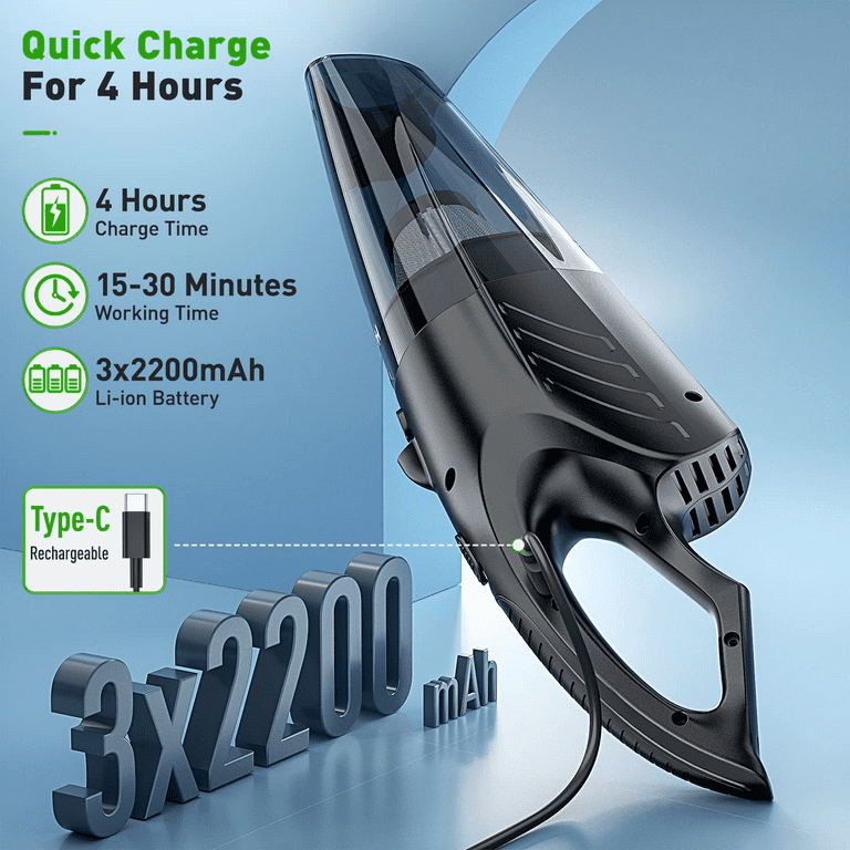 Huepar Portable Car Vacuum, 13000PA Cordless Handheld Car Vacuum Cleaner  Rechargeable with LED Light, 2 Washable HEPA Filter, Deep Detailing  Cleaning