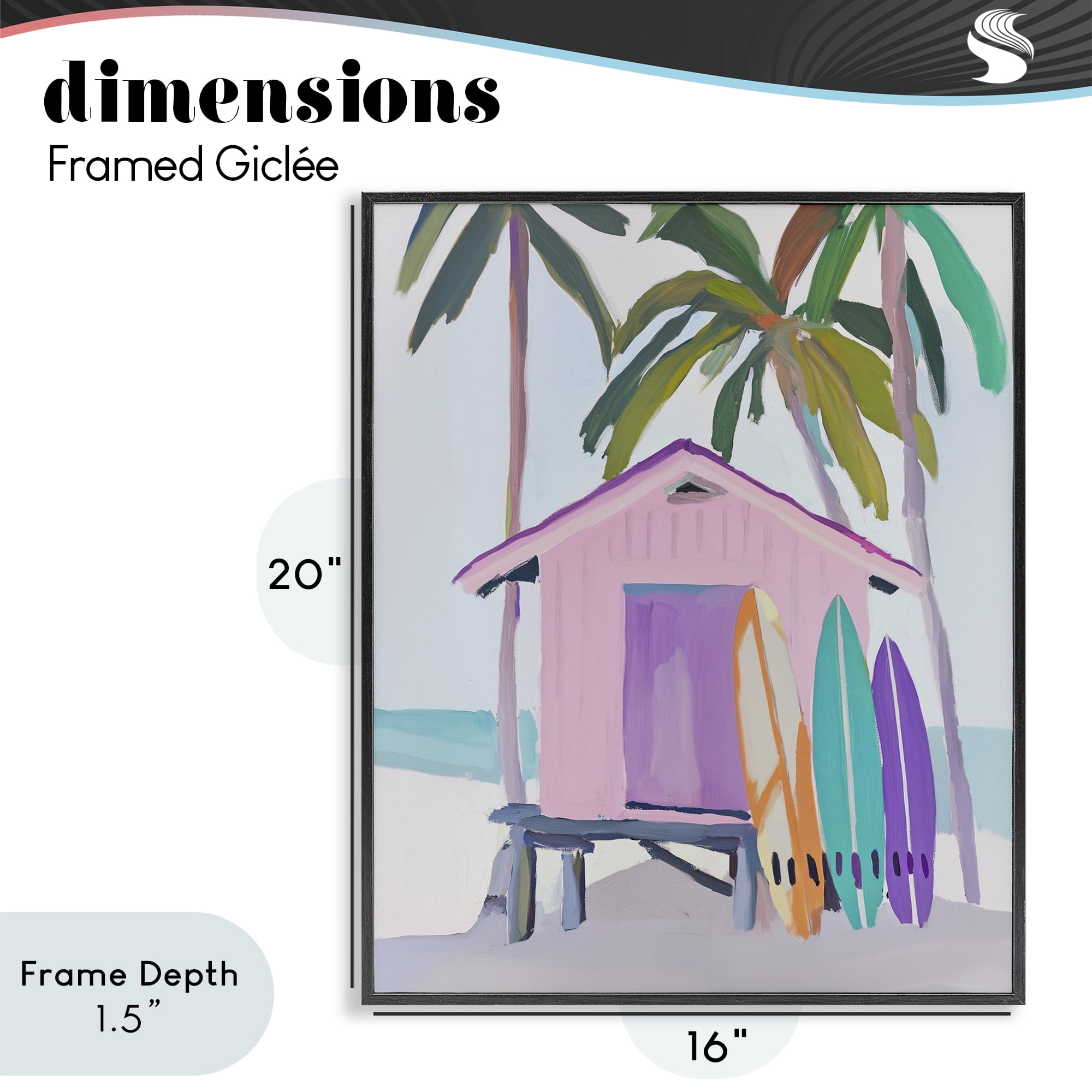 Stupell Industries Pink Beach Hut with Surfboards Black Framed Giclee Art, design by Sisi and Seb
