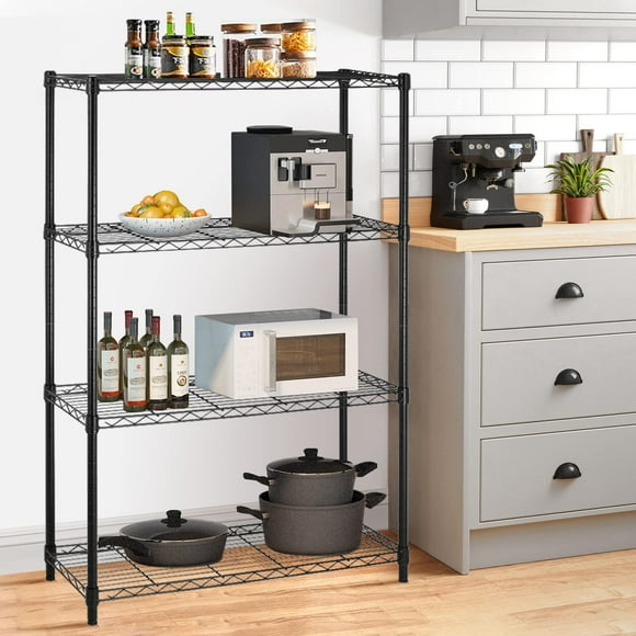 Wire Shelving Unit 4 Tier Wide Kitchen Shelf Adjustable Storage Shelf Metal Microwave Rack NSF Shelves 14" D x 36" W x 54" H Steel Utility Layer Shelf for Pantry Closet Laundry, Black