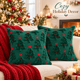 thumbnail image 7 of LOMYOLO Christmas Pillow Covers 18x18 Set of 2, Christmas Tree Throw Pillow Covers with Red Bow Embroidery, Holiday Pillow Covers for Couch Sofa Bed Farmhouse Winter Christmas Decor - Green, 7 of 7