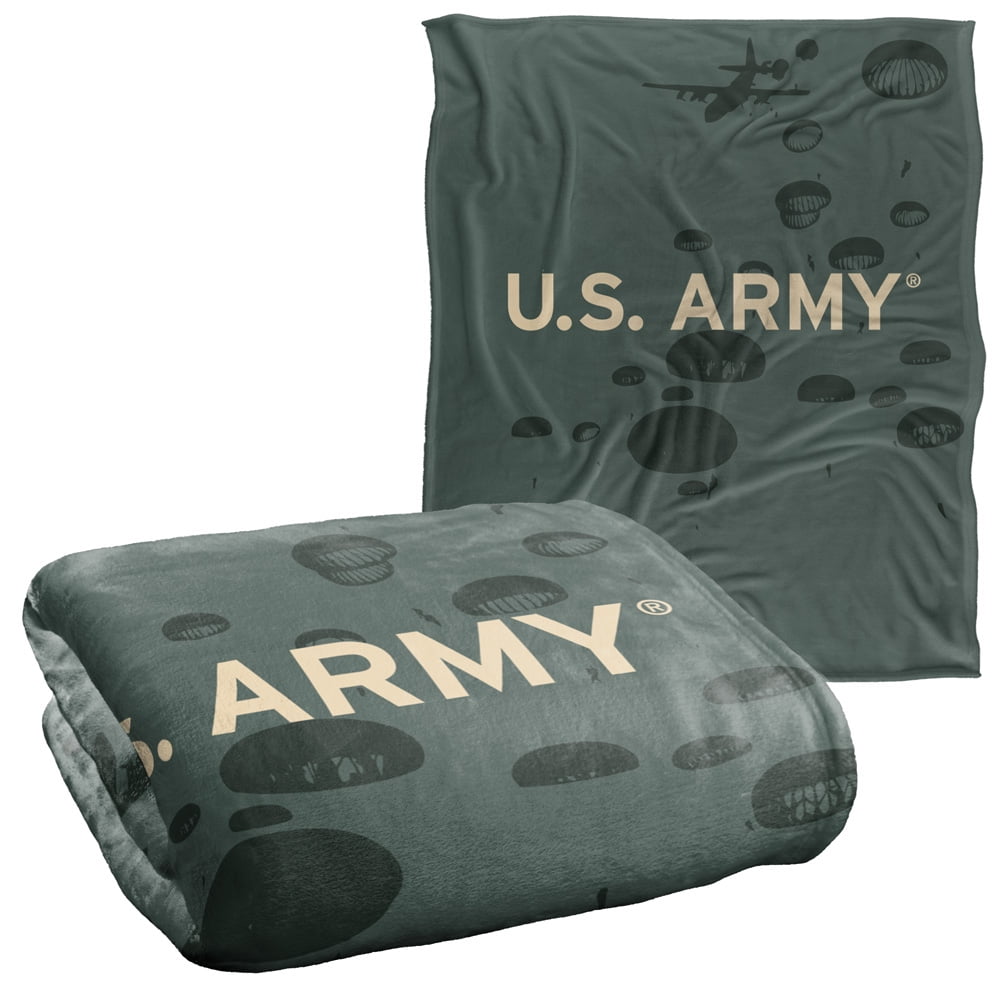 U.S. Army Blanket, 50"x60" U.S Army Parachutes, Silky Touch Sherpa Back
