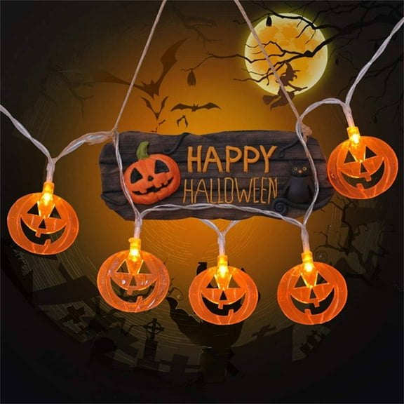 Halloween Decor - Party Headband - Pumpkin Lantern - Halloween Pumpkin String Lights Battery Operated Halloween Decorations Outdoor Indoor Halloween Party Decor (Warm Light)