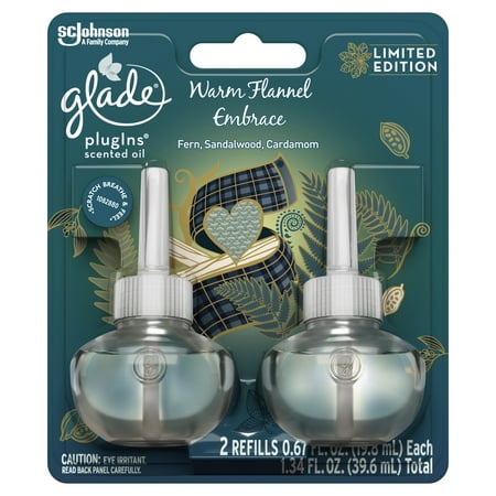 Glade PlugIns Refill 2 CT, Warm Flannel Embrace, 1.34 FL. OZ. Total, Scented Oil Air