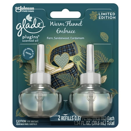 Glade PlugIns Refill 2 CT, Warm Flannel Embrace, 1.34 FL. OZ. Total, Scented Oil Air Freshener