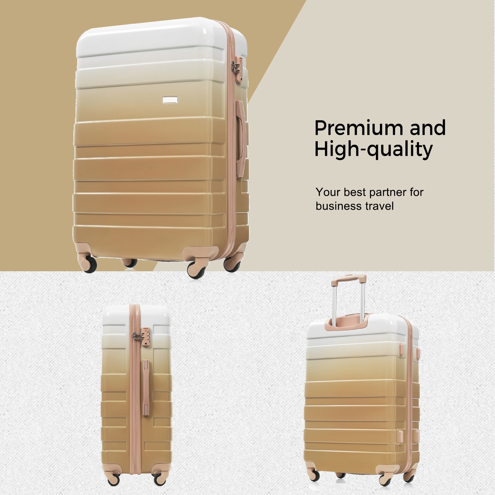 Euroco 3 Piece Luggage Sets, ABS+PC Hardside Lightweight Durable Suitcase with Spinner Wheels and TSA Lock(20"/24"/28"),Tan