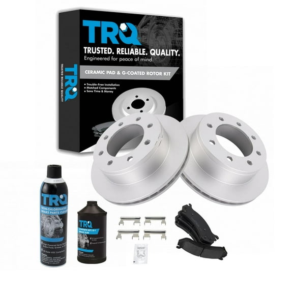 TRQ Rear Premium Ceramic Brake Pad & Coated Rotor Kit w/Fluids for Chevy Truck BKA23938 Fits select: 1999-2010 CHEVROLET SILVERADO, 2001-2010 GMC SIERRA