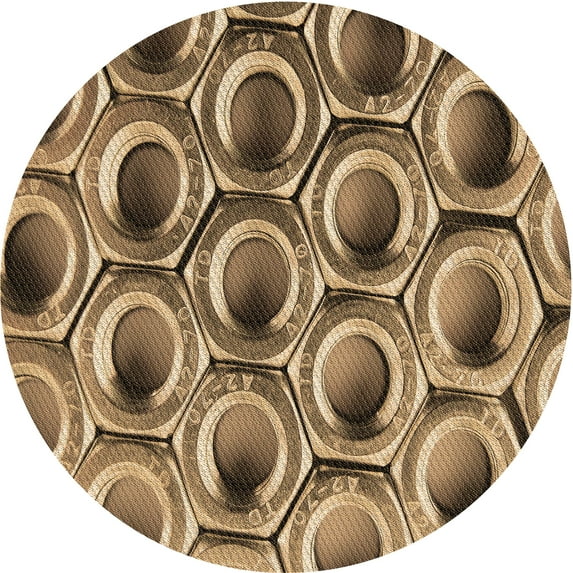 Ahgly Company Indoor Round Patterned Brown Sand Brown Area Rugs, 7' Round