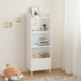 thumbnail image 3 of Bookshelf for Playroom, 4-Tier s Book Display and Toy Storage Organizer, White MDF Bookshelf with Pine Legs, Wall Safety Strap, 18.5 x 11.81 x 51.18 Inch, Bookcase for Nursery, 3 of 16