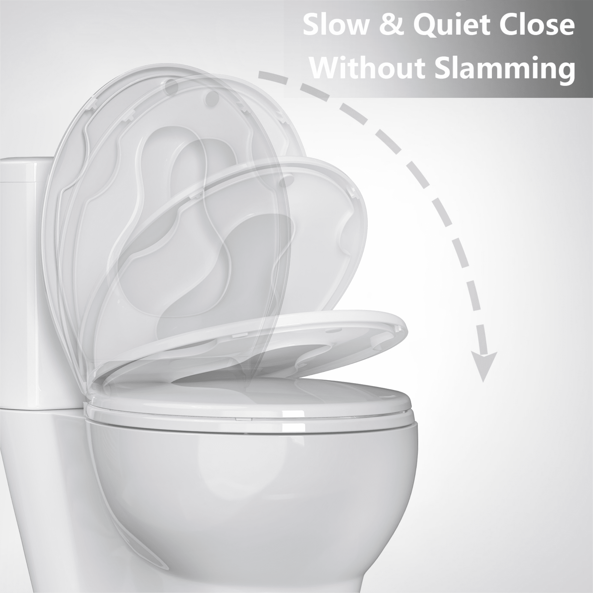 Slow-Close Elongated Toilet Seat with Built-in Potty Training Child Seat, Easy Installation & Cleaning, Stain-Resistant White PP Material for Family Use