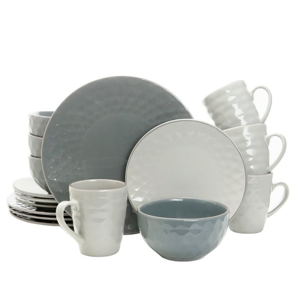 Elama Tahitian Pearl 16Piece Dinnerware Set, Misty Blue