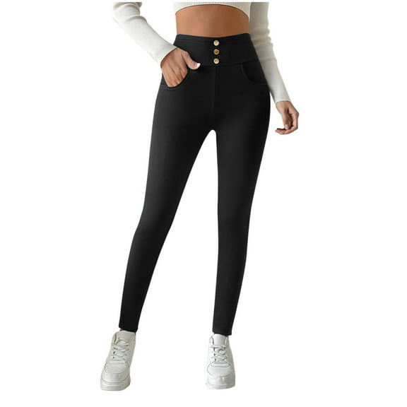 cocolona Womens Fleece Lined Leggings Winter Thermal Warm High Waist Button Yoga Leggings Soft Stretch Yoga Pants with Pockets