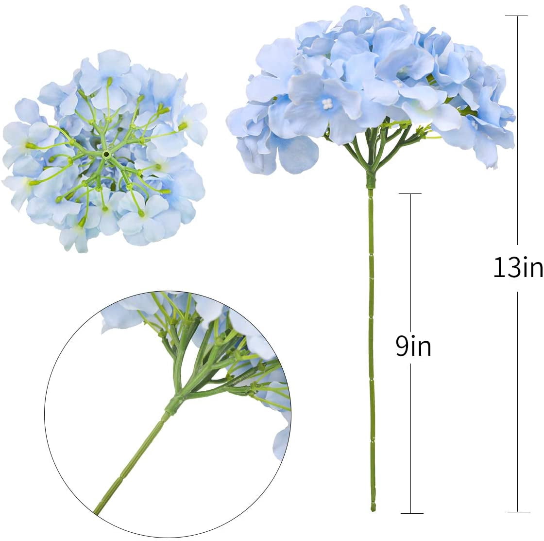 Hydrangea Artificial Flowers with Stems 12pcs Silk Blue Flower Heads for Office Home Party Wedding Centerpiece Decoration Bouquets DIY Floral Decor (Sky Blue)
