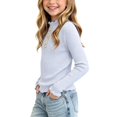 thumbnail image 5 of Sakuulaan Girls Long Sleeve Tops,Ribbed Knit Ruffle Neck Lace Button Fall Winter School Casual Shirt, 5 of 6