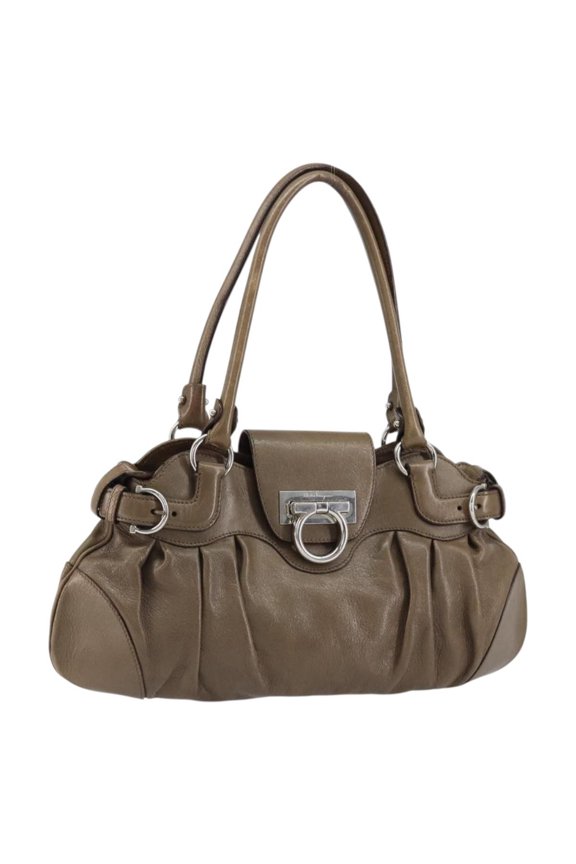 Pre-Owned Salvatore Ferragamo Gancini Handbag Leather Brown Leather Handbag