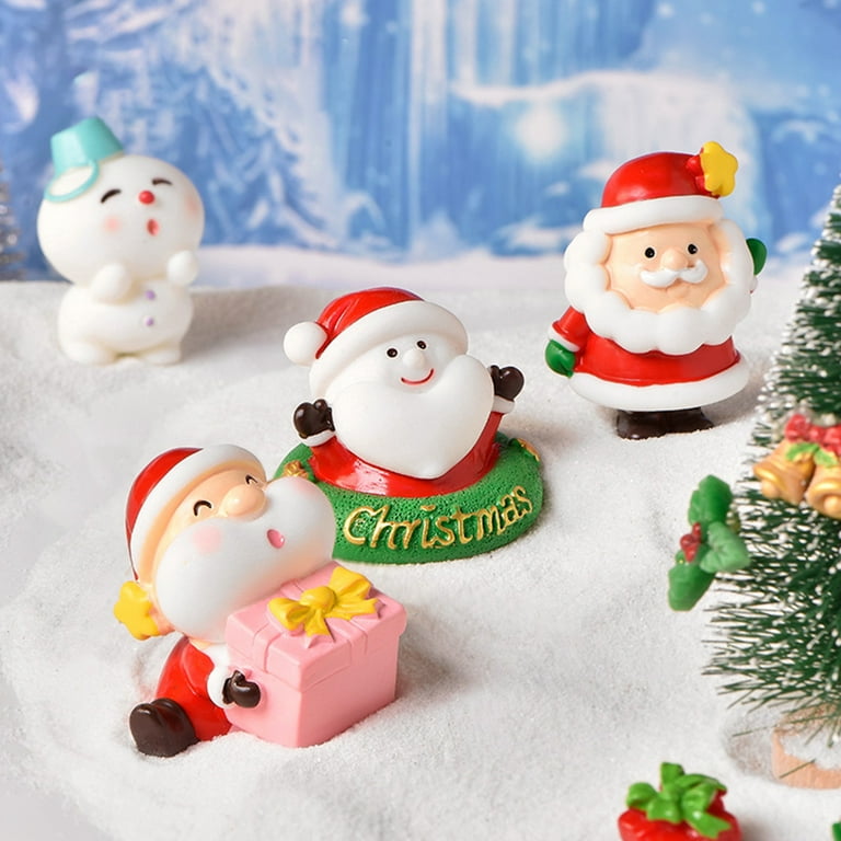 Herrnalise Christmas Miniature Snowman Figurines Tiny Mini Resin Fairy Dollhouse Garden Ornaments DIY Material Christmas Pendant Accessories DIY for