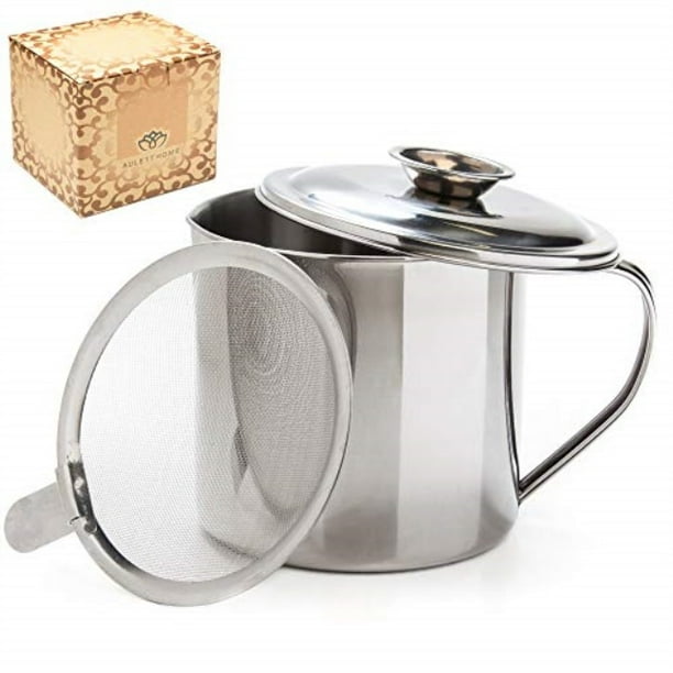 Aulett Home Bacon Grease Container With Strainer Best For Storing Grease Cooking Oil And Drippings To Add Flavor Later 1 25 Quart Or 5 Cups Stainless Steel Grease Keeper Walmart Com Walmart Com