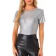 thumbnail image 1 of INSPIRAR CHIC Blusa de Mujer Fiesta Texturizada Metálica de Manga Corta Brillante Multicolor XS Gris Claro, 1 of 5