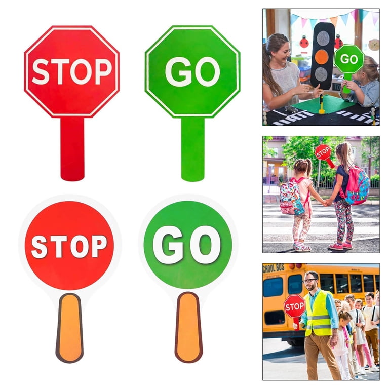 10PCS Reversible Handheld Sign with Stop/Go for School , Roadside
