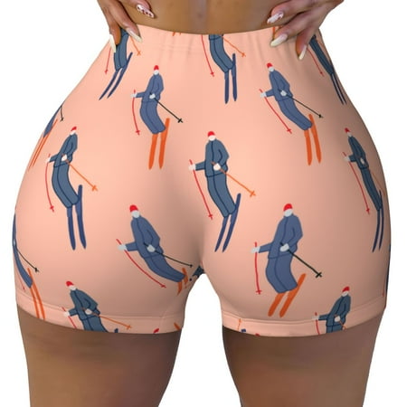 Workout Shorts Women  Winter Skiing Adventure Biker Shorts for Women Running Gym Spandex Shorts Tummy Control