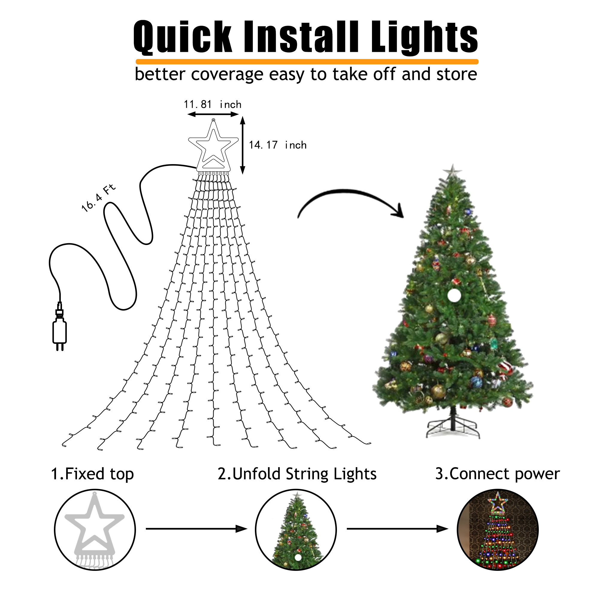 Daybetter Christmas Waterfall Star Lights, 317 LED Multicolor Outdoor photo 3