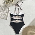 thumbnail image 6 of UTSJKR Women's Floral 3D Rose Halter One-Piece Swimsuit, Sexy Cutout Waist Cheeky Bathing Suit for Beach & Vacation Black S, 6 of 6