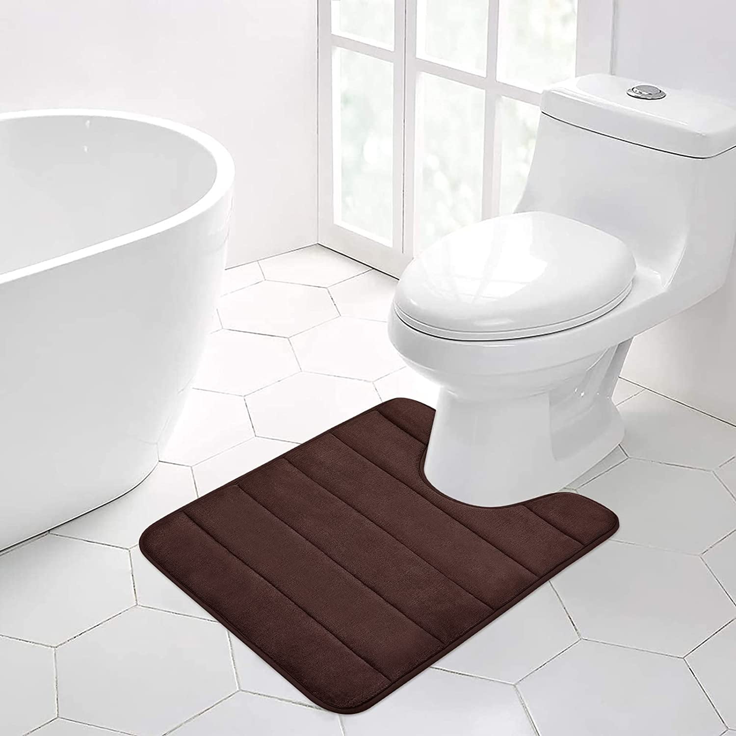 Smiry Memory Foam Contour Toilet Bath Rug, UShaped Non Slip Absorbent