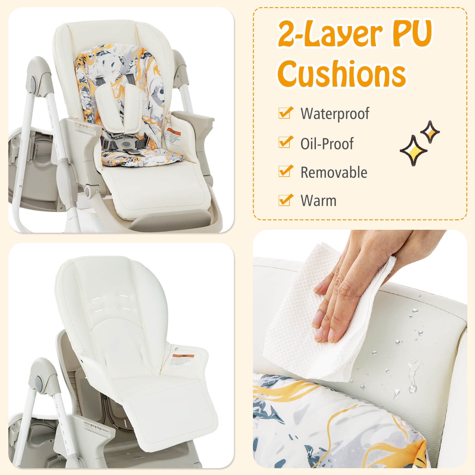 Infans High Chair for Babies & Toddlers w/ Rolling Wheels Adjustable Height Footrest