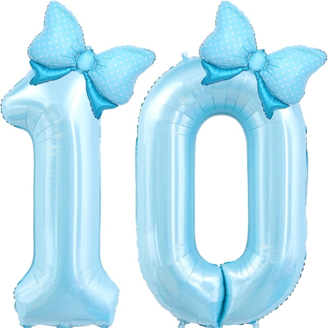 Globo Florisland número 10 azul con moños de foil 40" para cumpleaños