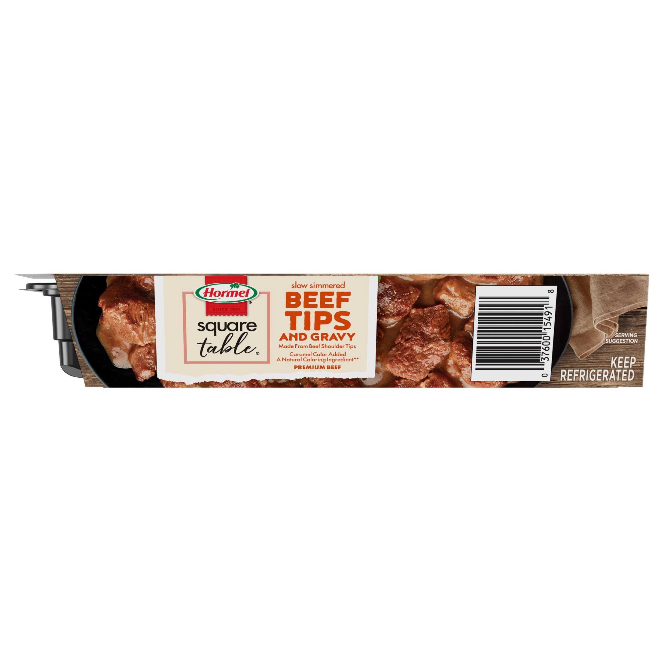HORMEL SQUARE TABLE Slow Simmered Beef Tips and Gravy, Beef Shoulder Cuts,  Refrigerated, 15 oz Plastic Microwaveable Tray