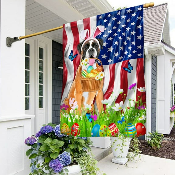 Boxer Easter Eggs. Happy Easter Day American Flag THN3652Fv5 - House Flag (29.5" x 39.5")