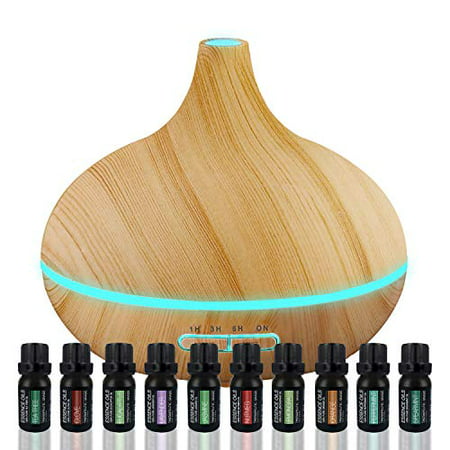 Ultimate Aromatherapy Diffuser & Essential Oil Set - Ultrasonic Diffuser & Top 10 Essential Oils - 300ml Diffuser with 4 Timer & 7 Ambient Light Settings - Therapeutic Grade Essential Oils - (Best Lavender Oil For Diffuser)
